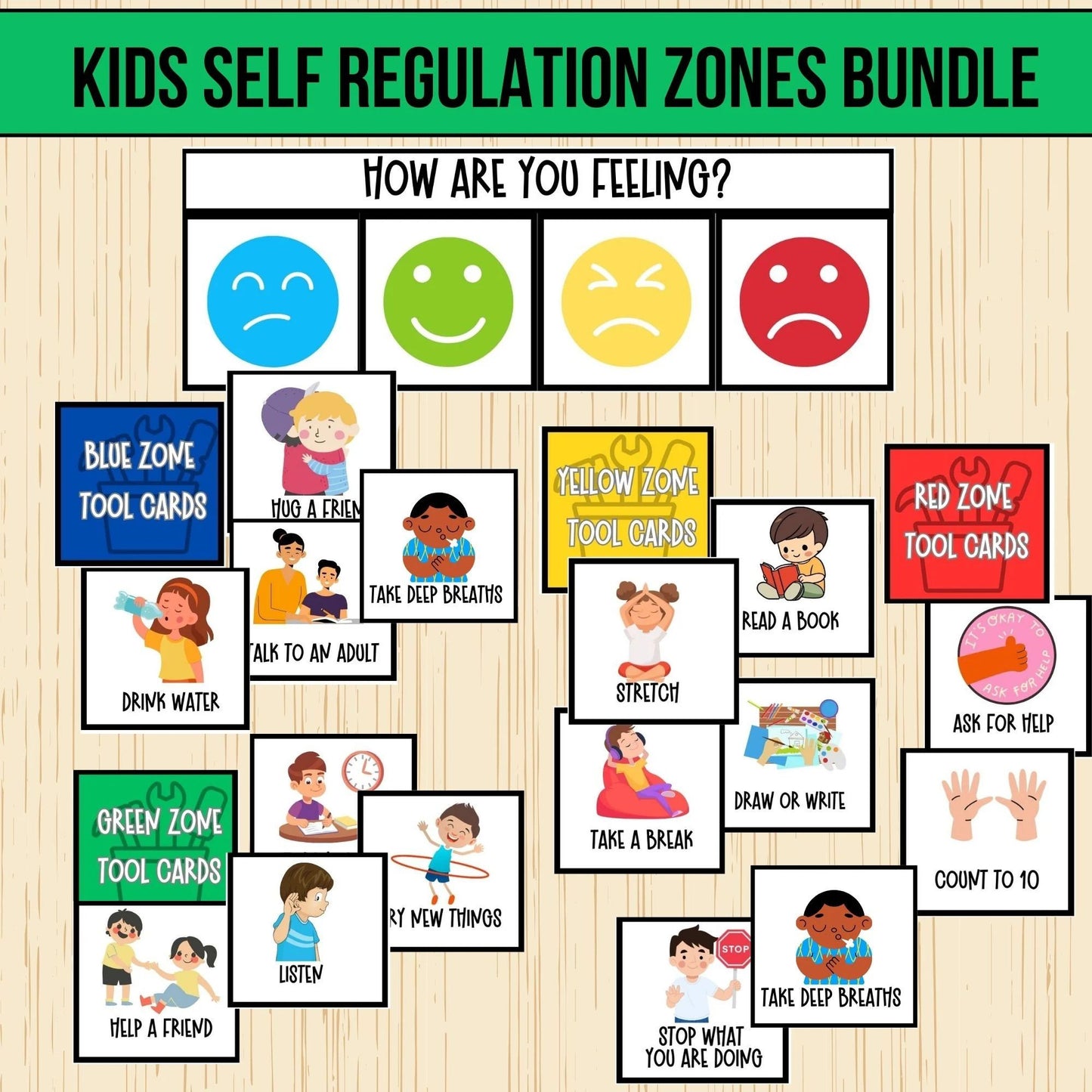 Self-Regulation Zones BUNDLE Calming Corner Tools Emotional Regulation Flashcards Autism Support ASD Tools ADHD School Counselor Therapist