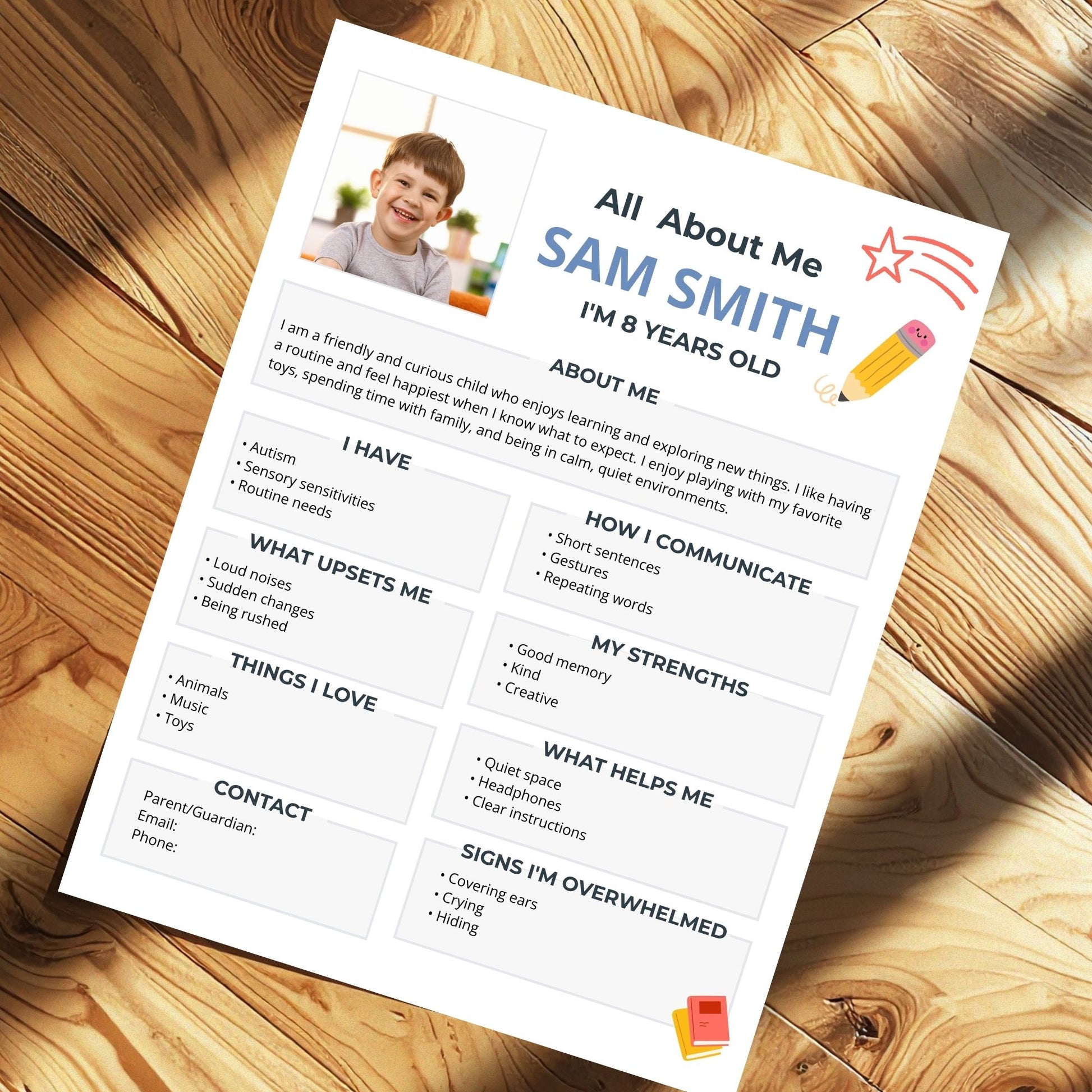 editable all about me worksheet canva template student profile autism classroom resource