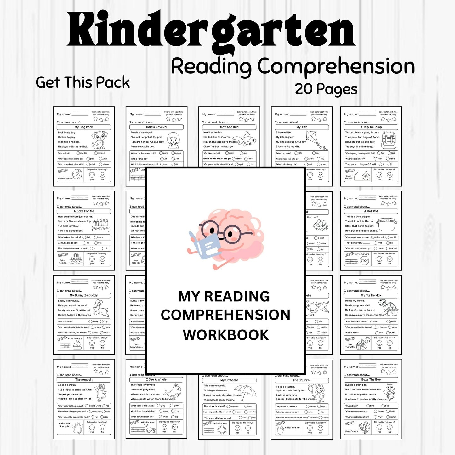 Reading Comprehension Pack for Beginner Readers 20 Worksheets Easy Text Multiple Choice Questions with Illustrations
