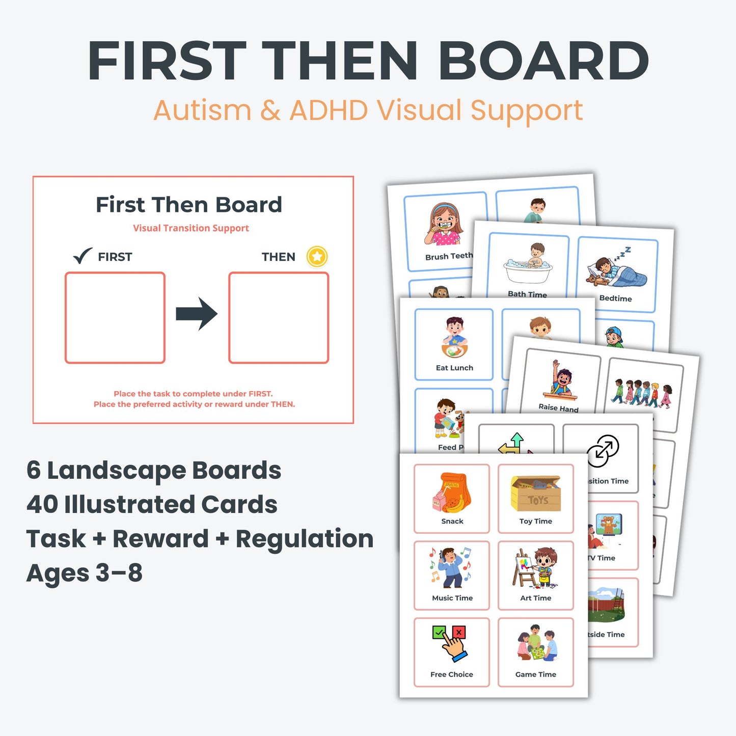 Autism and ADHD First Then Board Printable | 40 Visual Task and Reward Cards | Transition Support Tool