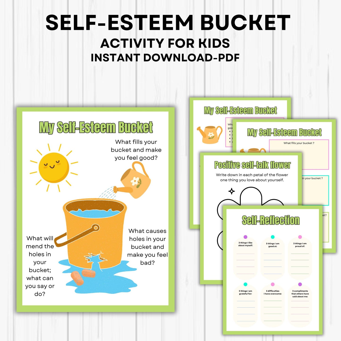 The self esteem bucket self worth self love confidence activity for kids therapy worksheets affirmations school counselling resources SEL