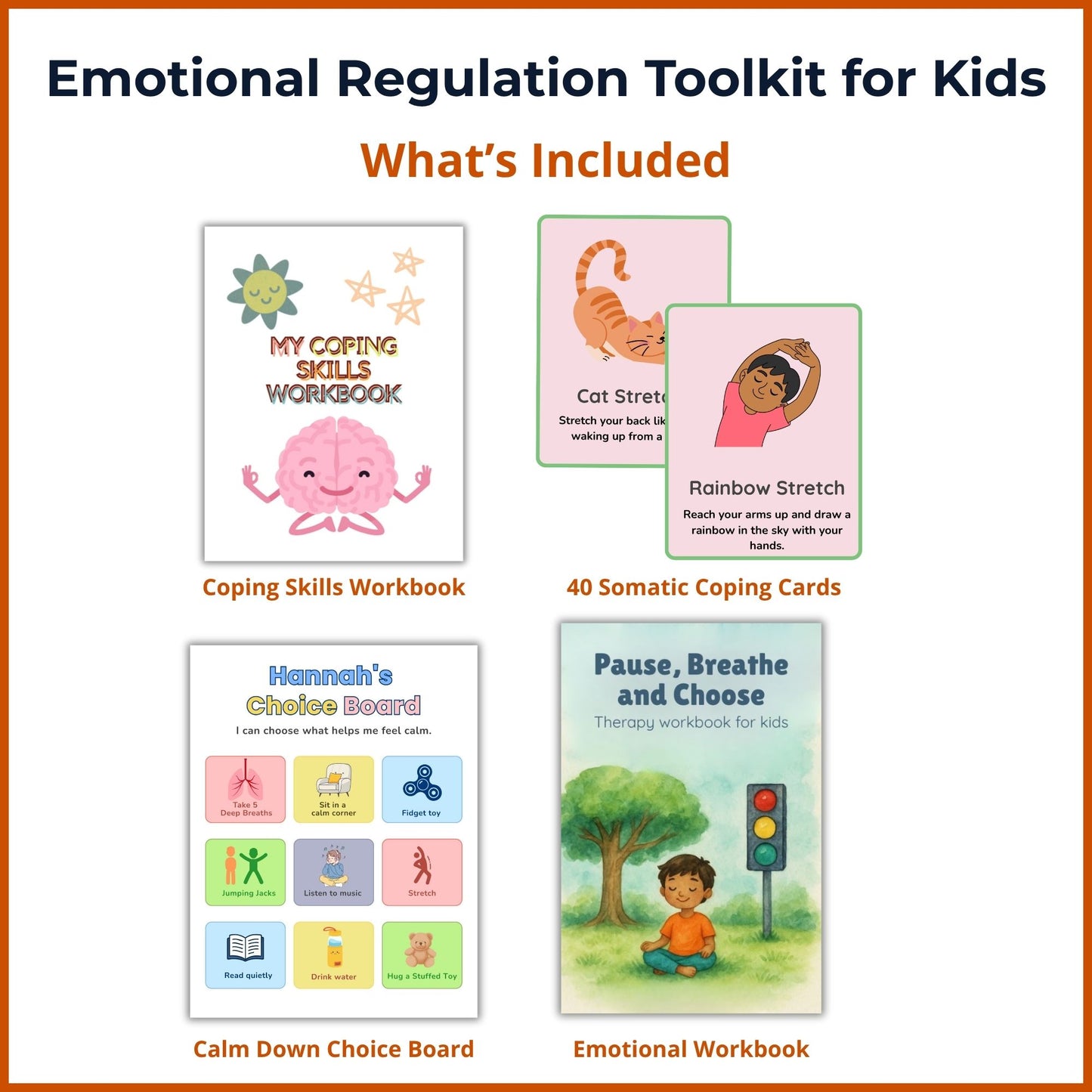 Coping skills workbook and calm down choice board for children