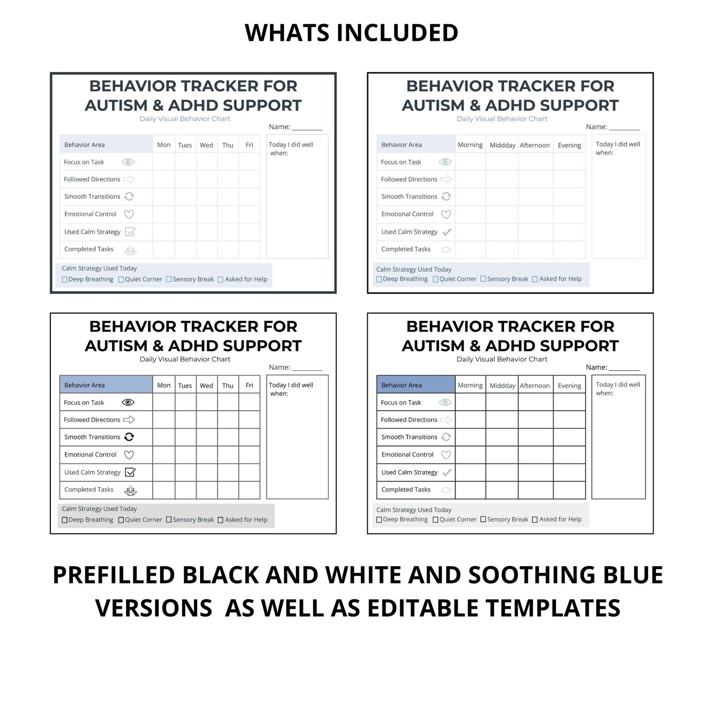 Weekly behavior tracker chart for autism and ADHD classroom or home use