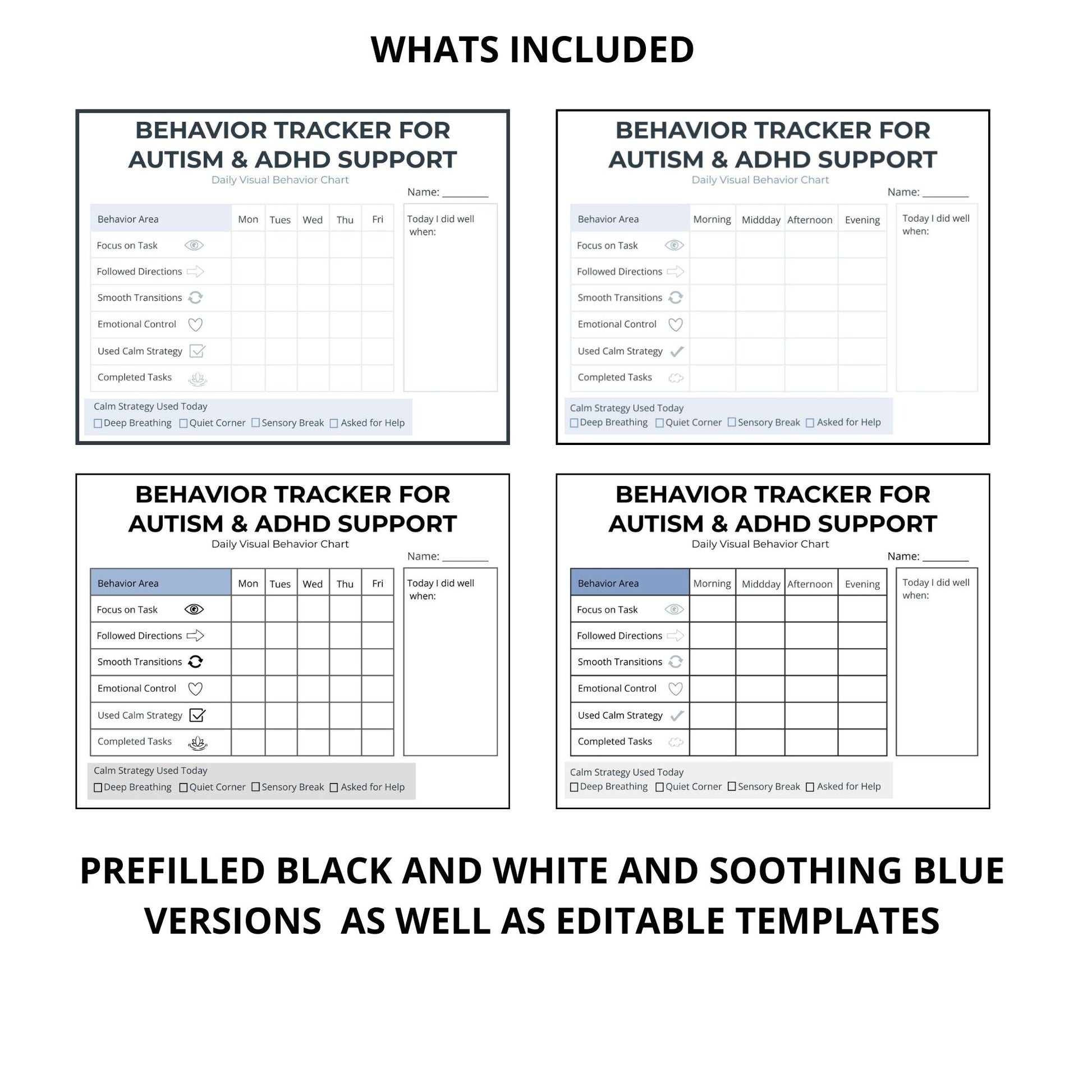 Weekly behavior tracker chart for autism and ADHD classroom or home use