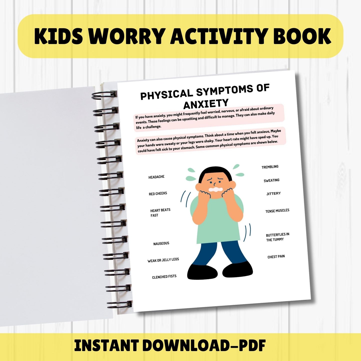 Worry anxiety workbook for kids CBT worksheets therapy office decor school counselling resources counseling games coping skills for kids