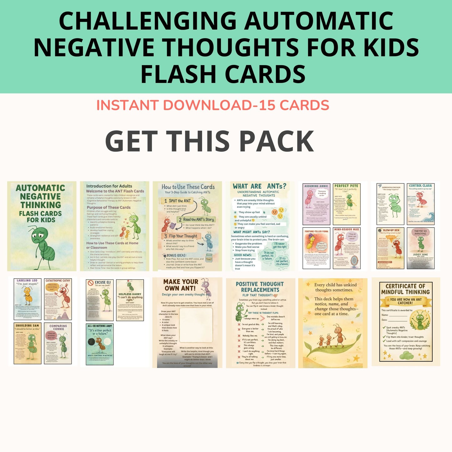 Automatic Negative Thoughts printable therapy resource for kids anxiety and ADHD