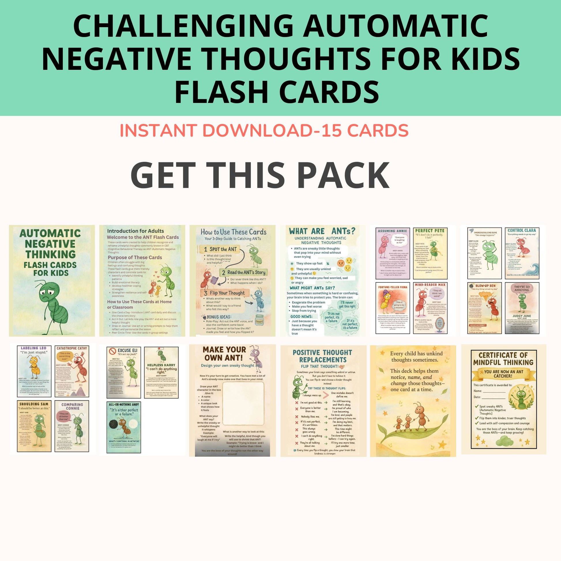 Automatic Negative Thoughts printable therapy resource for kids anxiety and ADHD
