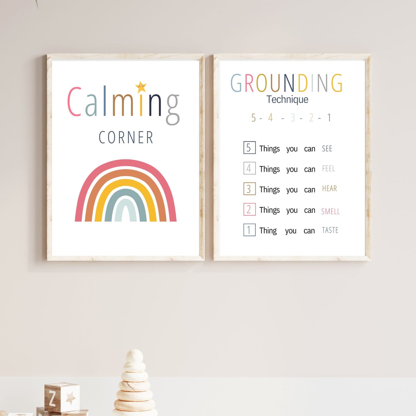 Set of 12 Soft Boho Calming Corner Posters Coping Techniques Wall Art for Kids Calm Down Skills Classroom Management Mental Health Prints