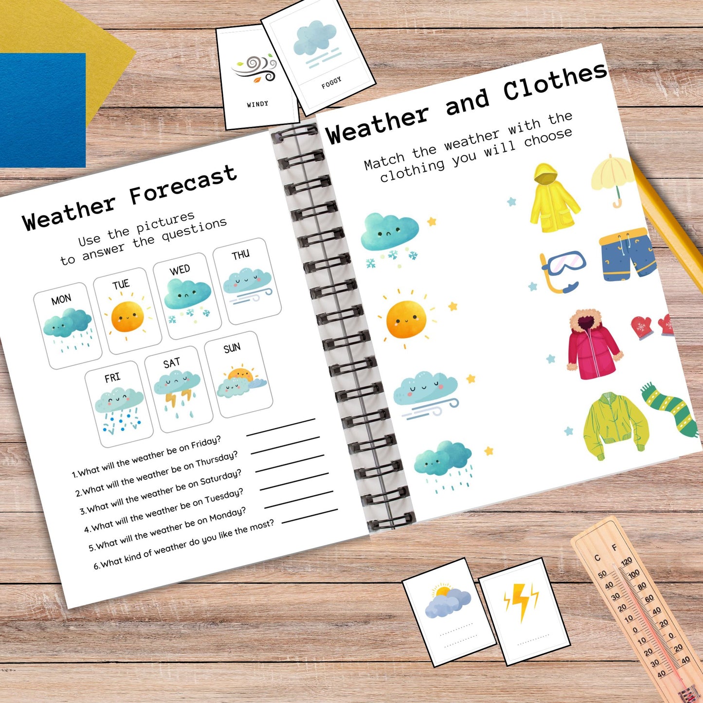 Weather and Seasons Unit Study Homeschool Learning Materials Educational Activities for Kids Temperature Weather Flashcard Season Activities