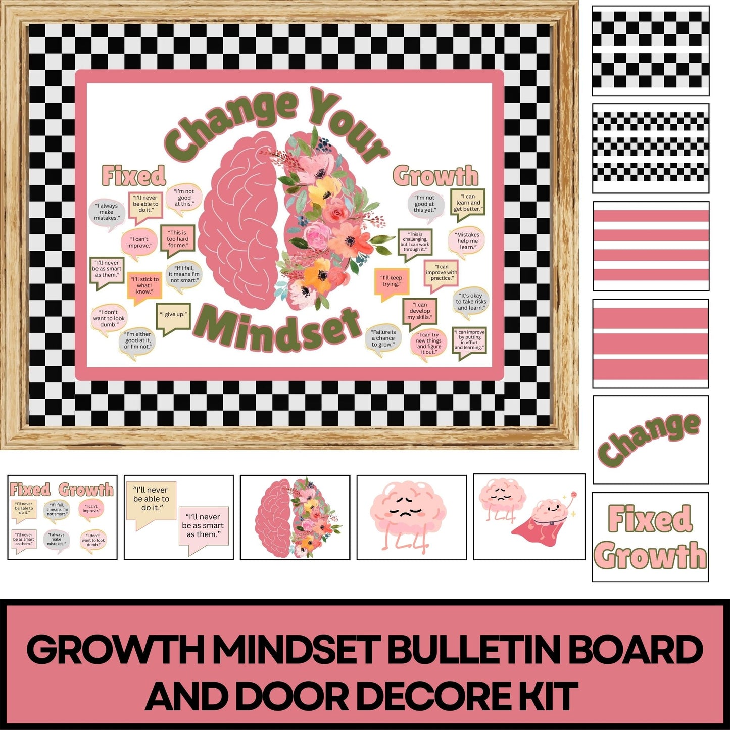 Growth Mindset Bulletin Board Kit – Modern Classroom Decor for Positive Thinking Change your Mindset Bulletin Board Growth Mindset Pastel Classroom Social Emotional Decor Back to School Decor School Counselor Template