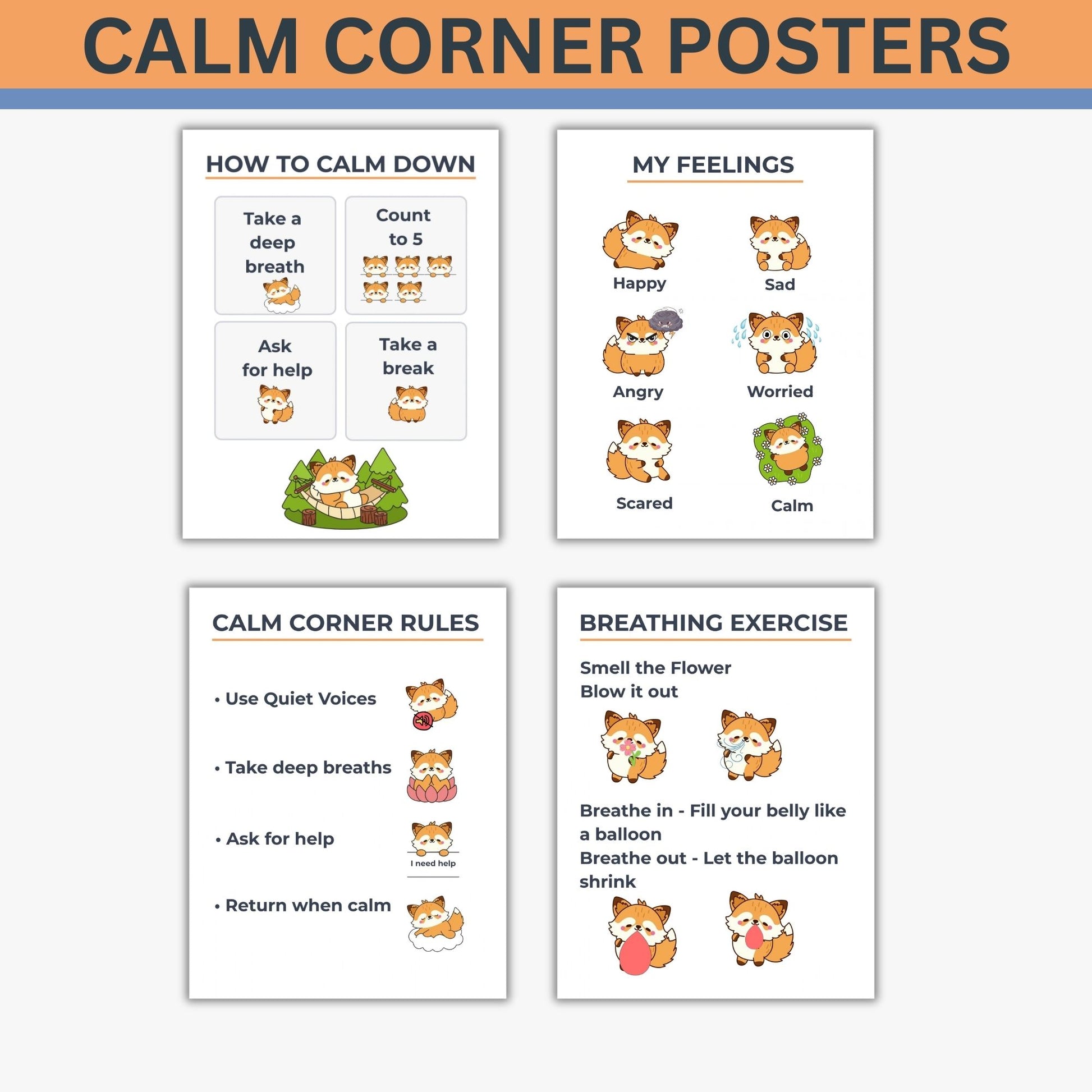 Calm corner posters for autism classroom emotional regulation