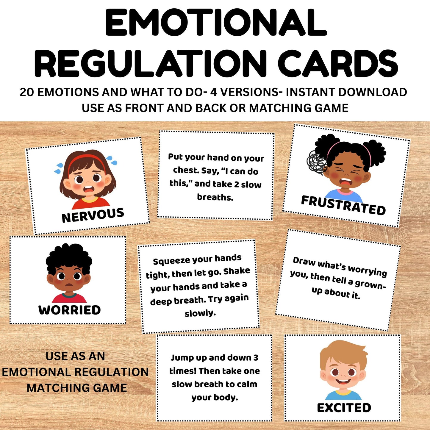 Printable Emotional Regulation Cards for Kids | Feelings & Coping Strategies | Calm Corner & Counseling Tool