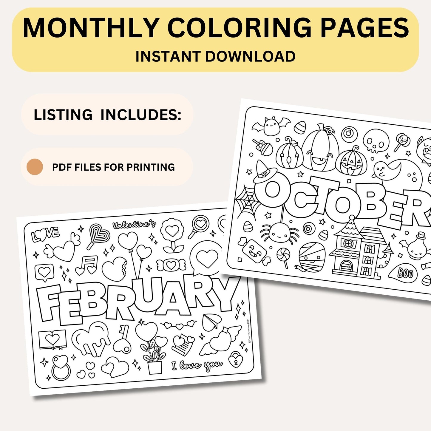 All 12 Months Color Sheets | Monthly Coloring Pages January Through December | Digital Downloads for Preschool Learning