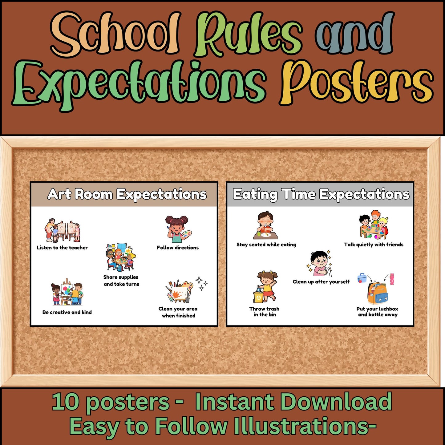 Boho School Expectations Posters for Classroom | Classroom Behavior Rules Visuals | Calm Corner & PBIS Expectations Printable Decor Set