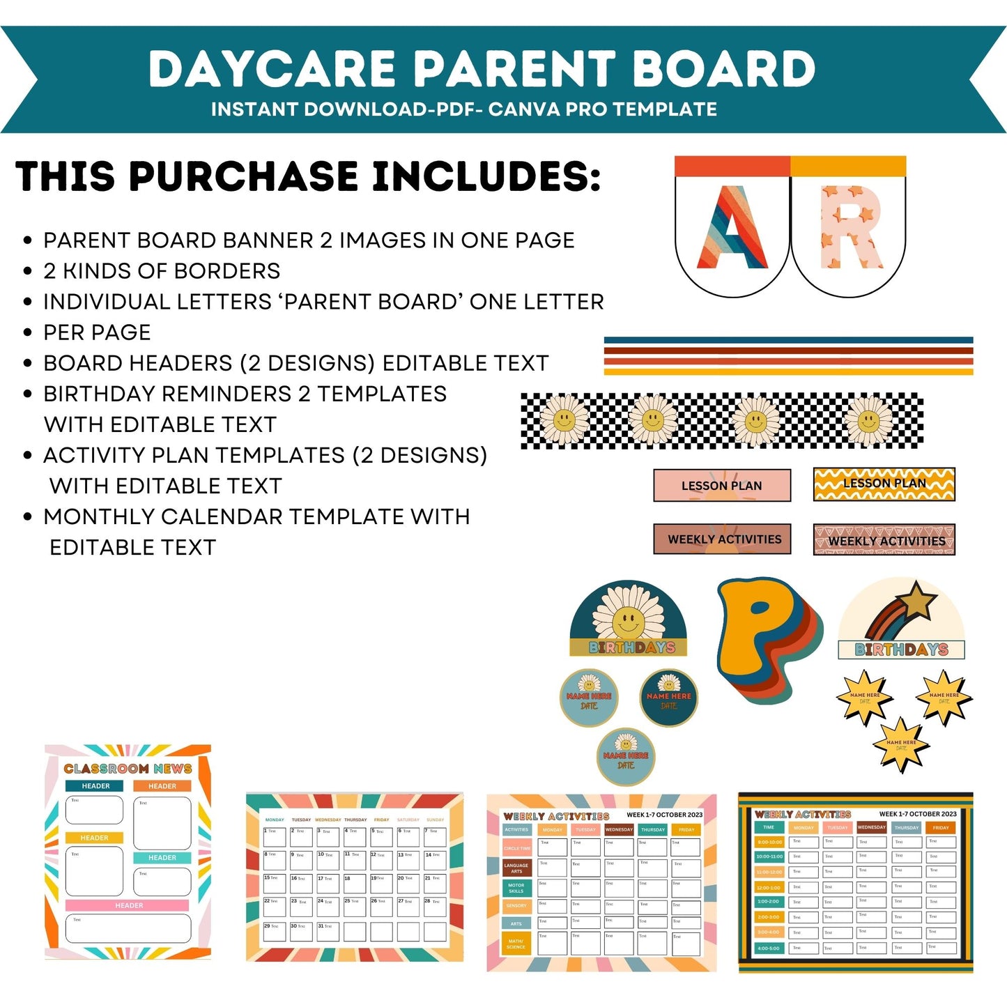 Daycare Parent Bulletin Board Template | Editable Canva Childcare Info Board | Daycare Management & Organization Forms