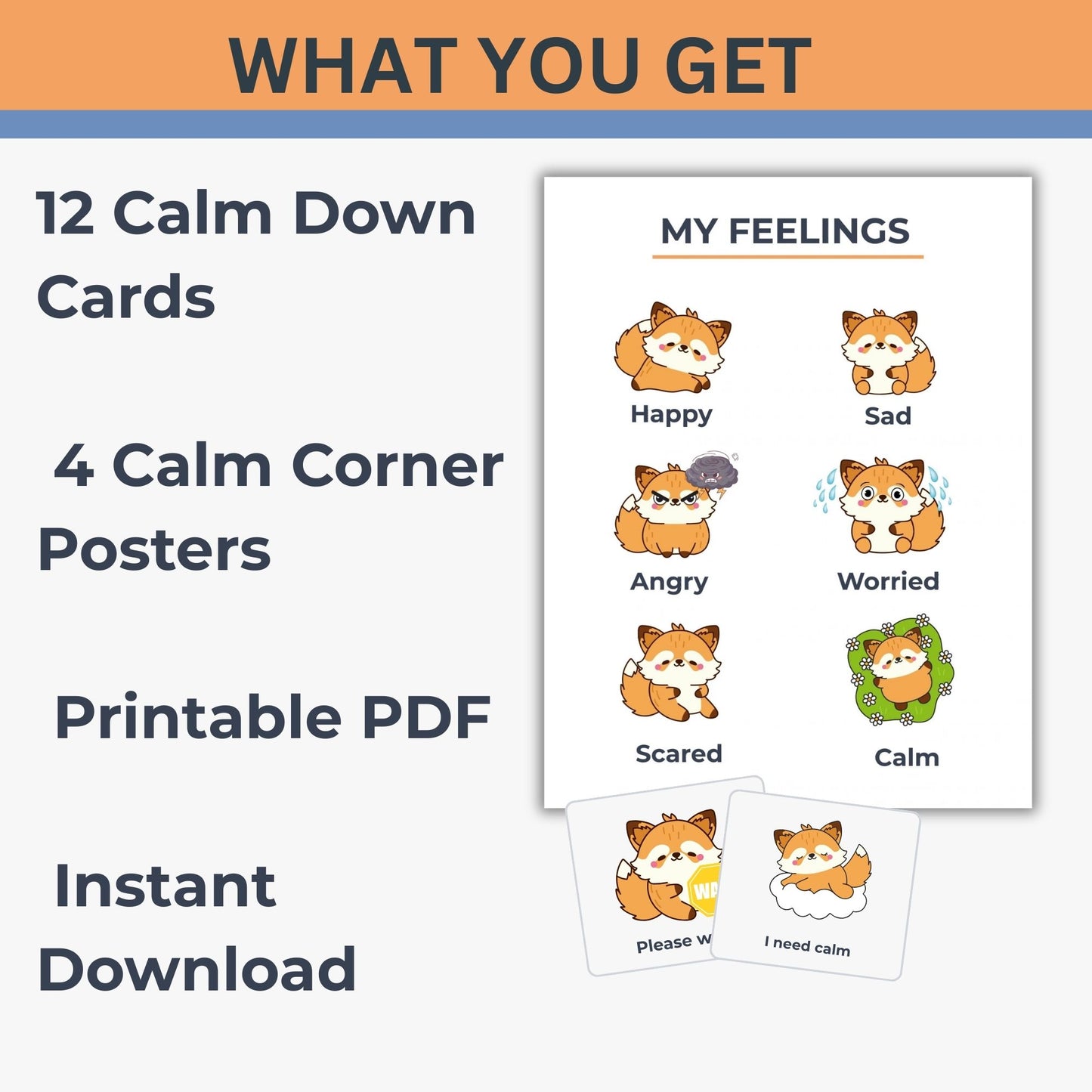 Visual communication cards for autism calm down corner