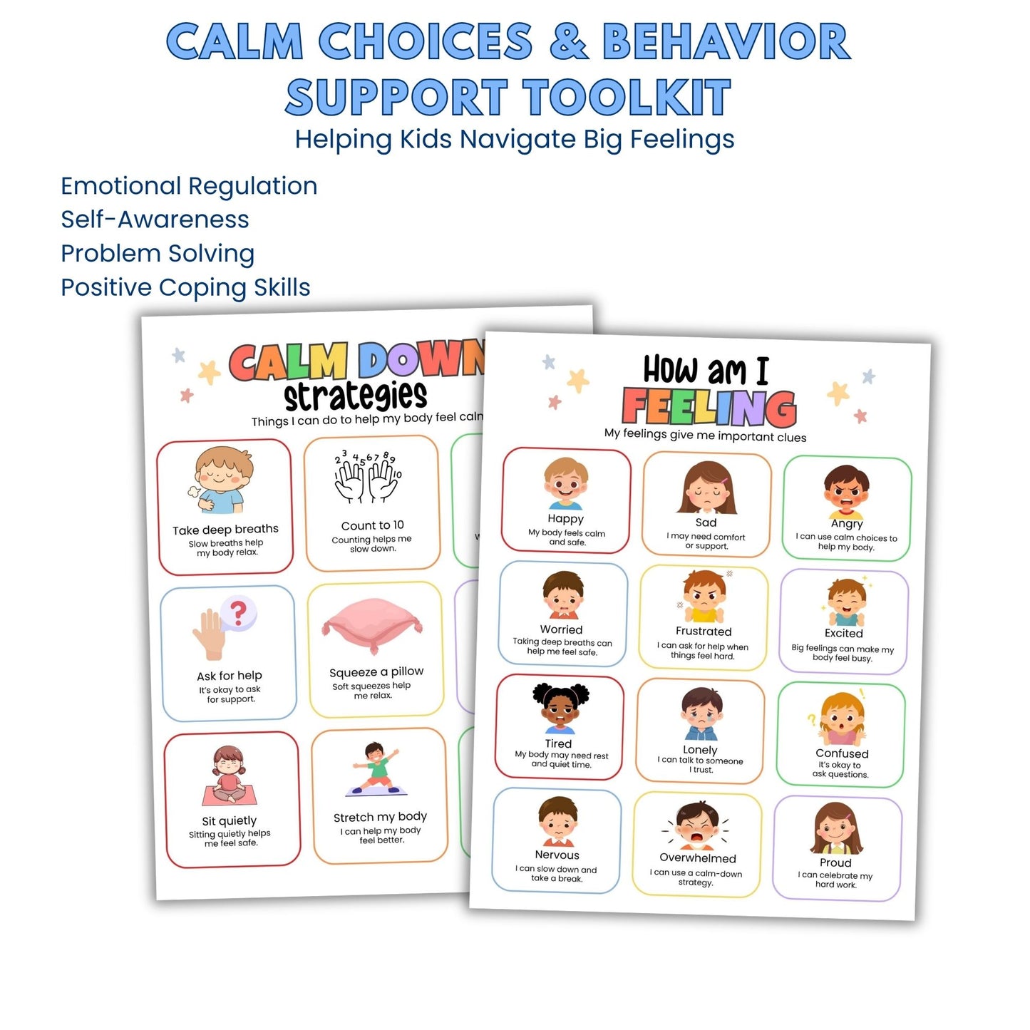 Calm down strategies for kids with autism and ADHD featuring visual coping skills and emotional regulation supports