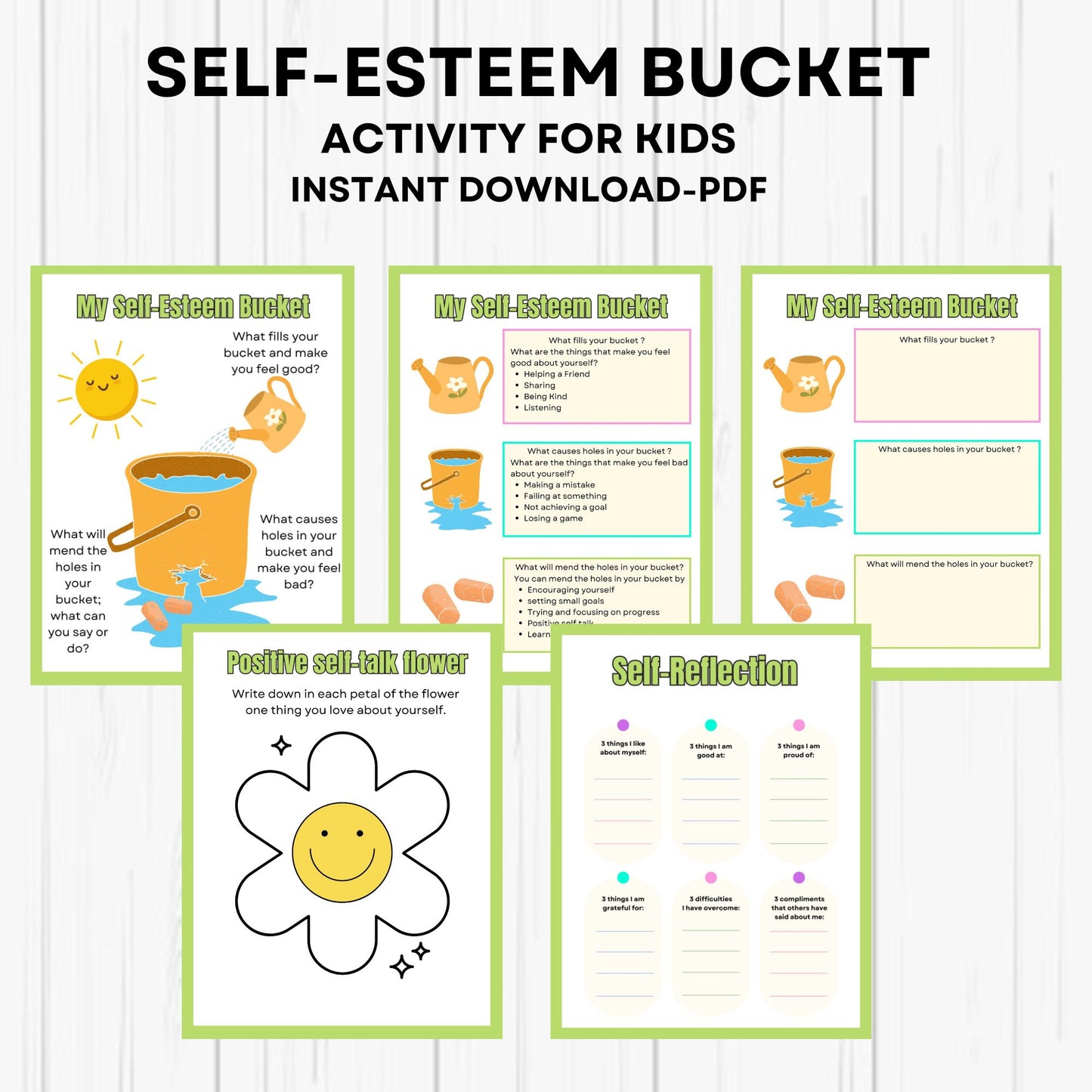 The self esteem bucket self worth self love confidence activity for kids therapy worksheets affirmations school counselling resources SEL