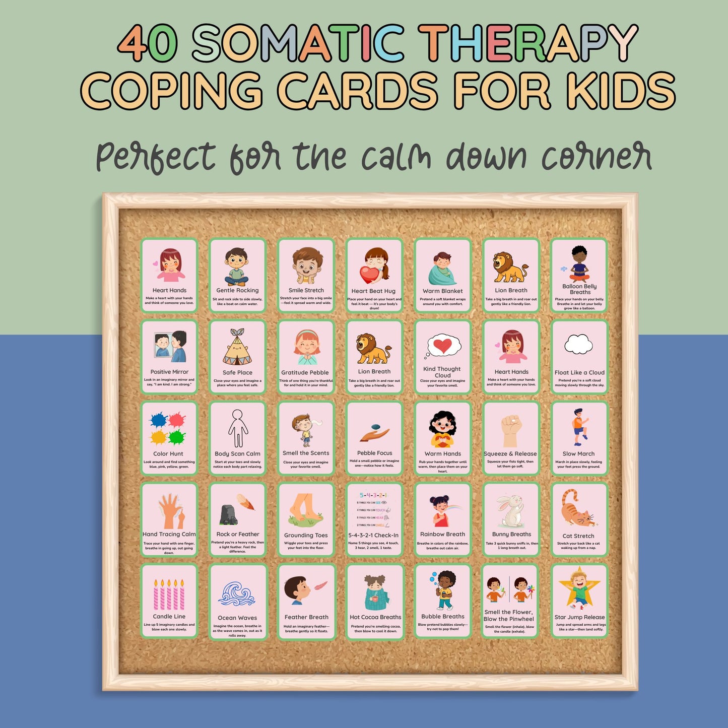 40 Somatic Therapy Coping Skills Cards for Kids | Nervous System Regulation, Polyvagal Grounding Activities, Emotional Regulation Tools