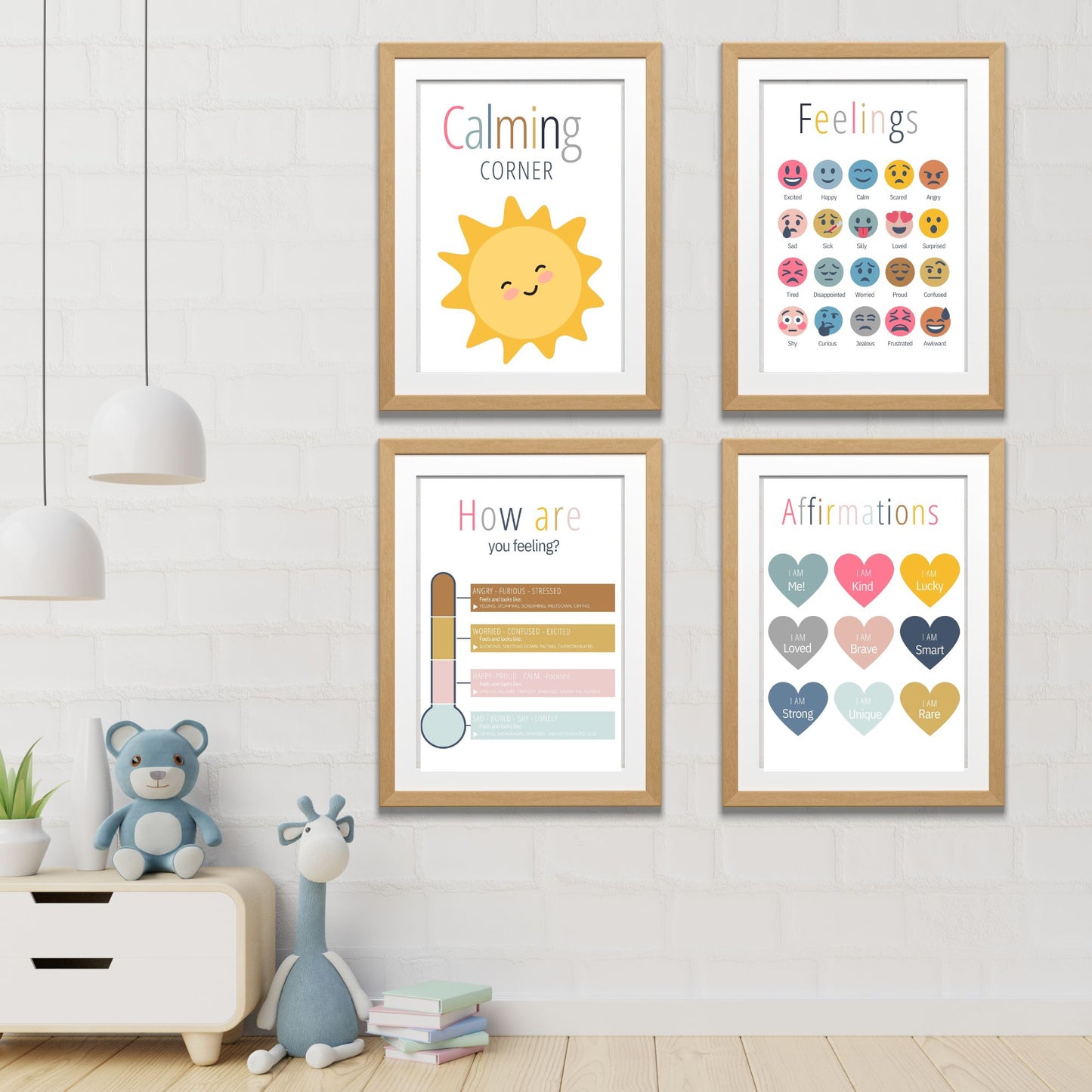 Set of 12 Soft Boho Calming Corner Posters Coping Techniques Wall Art for Kids Calm Down Skills Classroom Management Mental Health Prints