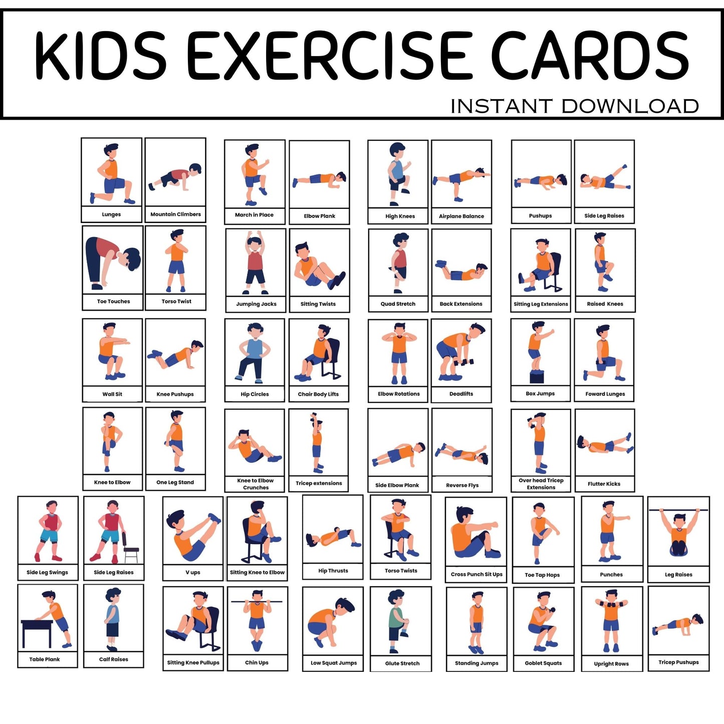 Exercise Cards for Kids | 52 Movement & Fitness Activity Cards (Boys)