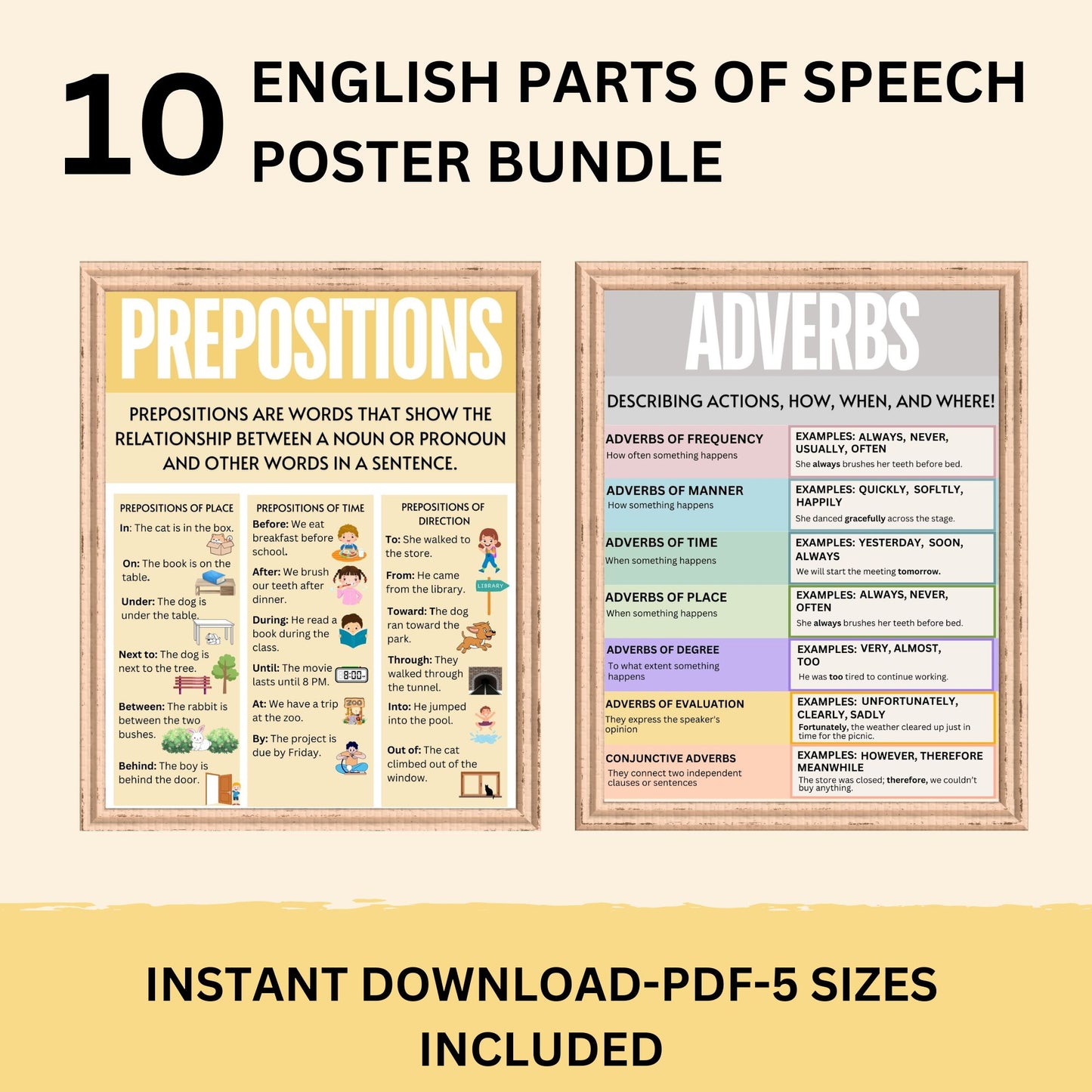 English Classroom Poster Bundle Bulletin Board Parts of Speech Pastel Boho Classroom Decor Modern English Classroom Posters Elementary