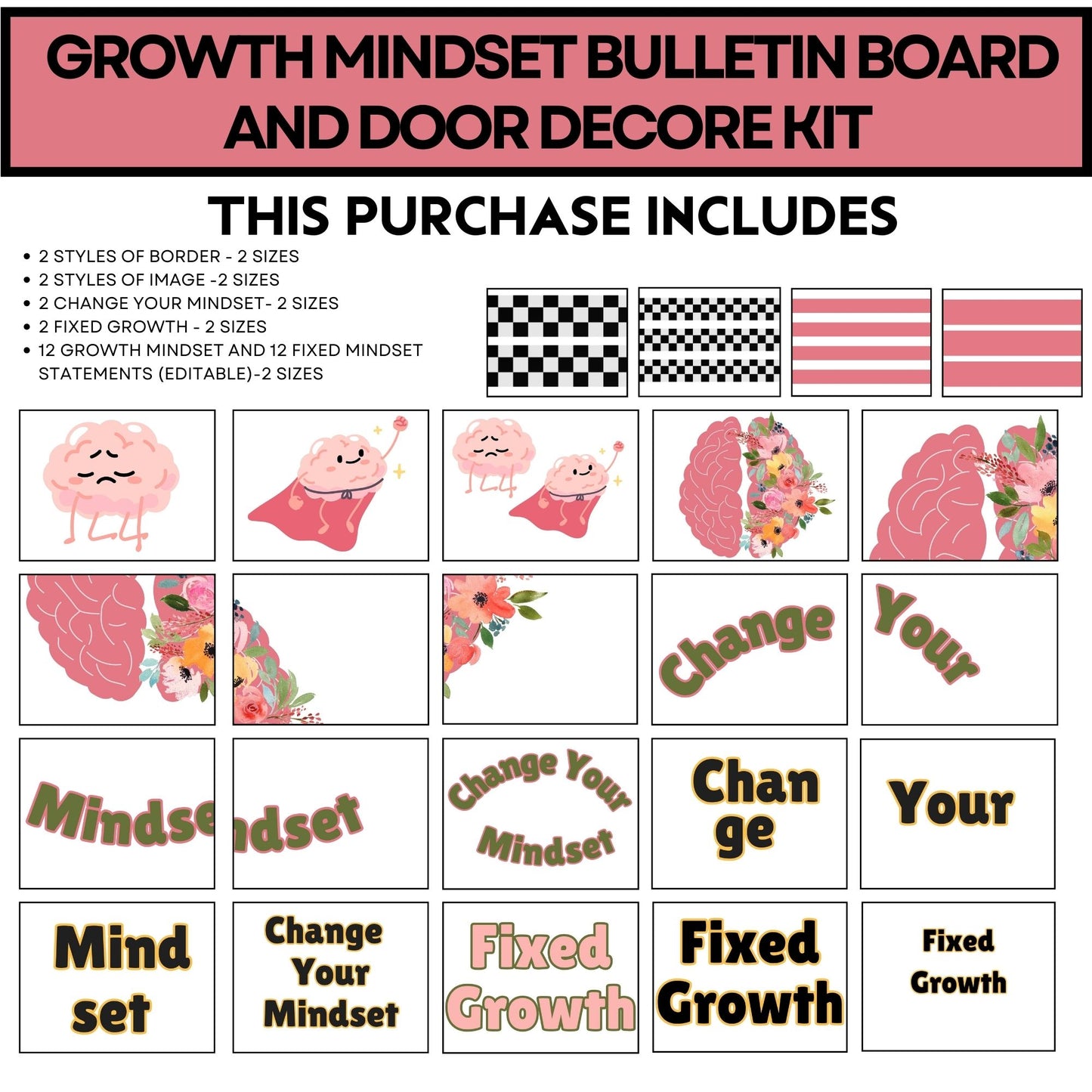 Growth Mindset Bulletin Board Kit – Modern Classroom Decor for Positive Thinking Change your Mindset Bulletin Board Growth Mindset Pastel Classroom Social Emotional Decor Back to School Decor School Counselor Template