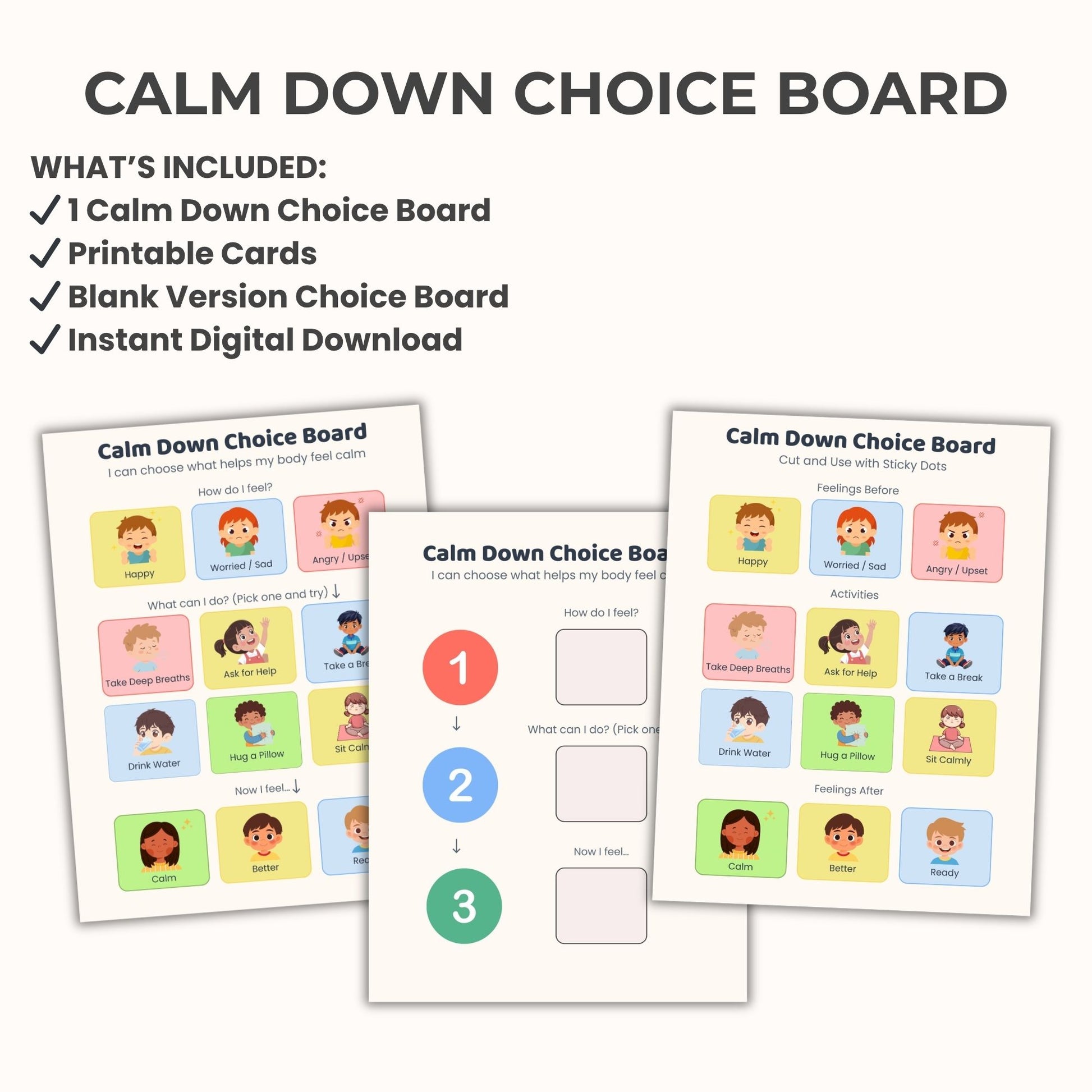 coping skills choice board for classroom and therapy use