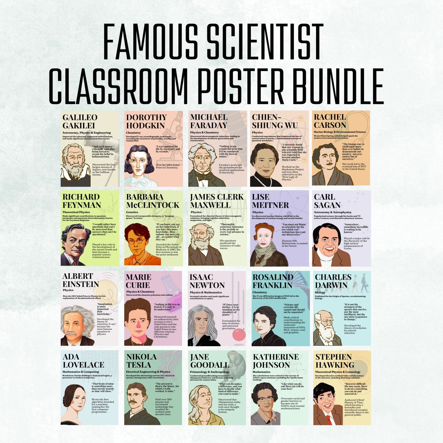 Famous Scientist Classroom Poster Set Science Classroom Décor Women in Science Men in Science Famous Women in Math Classroom Decor Digital