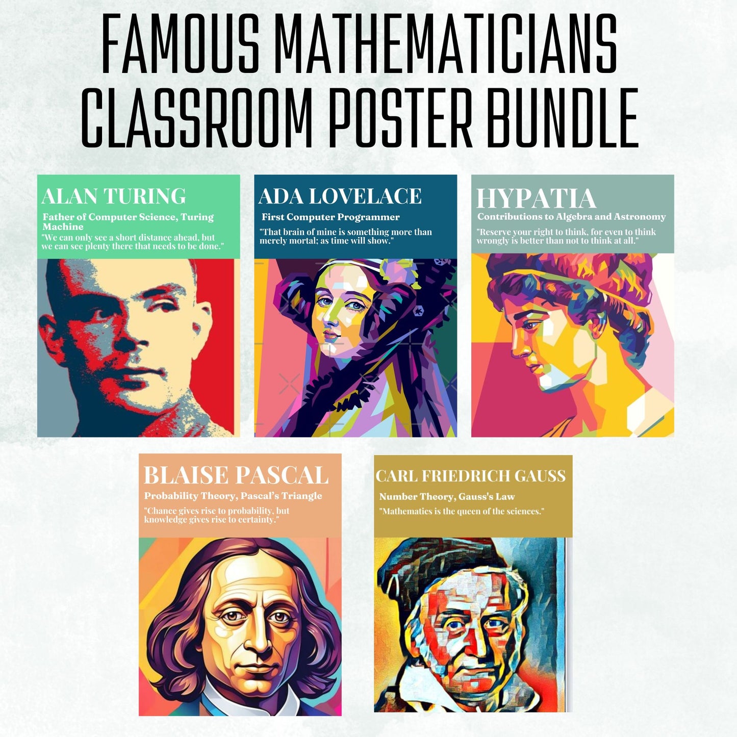 Famous Mathematicians Posters Set  of 15 Inspiring Classroom Decor Math Bulletin Board Mathematics Posters Mathematicians Quotes Bundle Geometry Physics Calculus Posters Maths Teacher Wall Art Newton Euclid