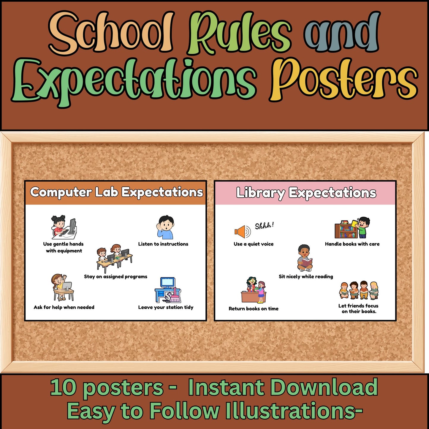 Boho School Expectations Posters for Classroom | Classroom Behavior Rules Visuals | Calm Corner & PBIS Expectations Printable Decor Set