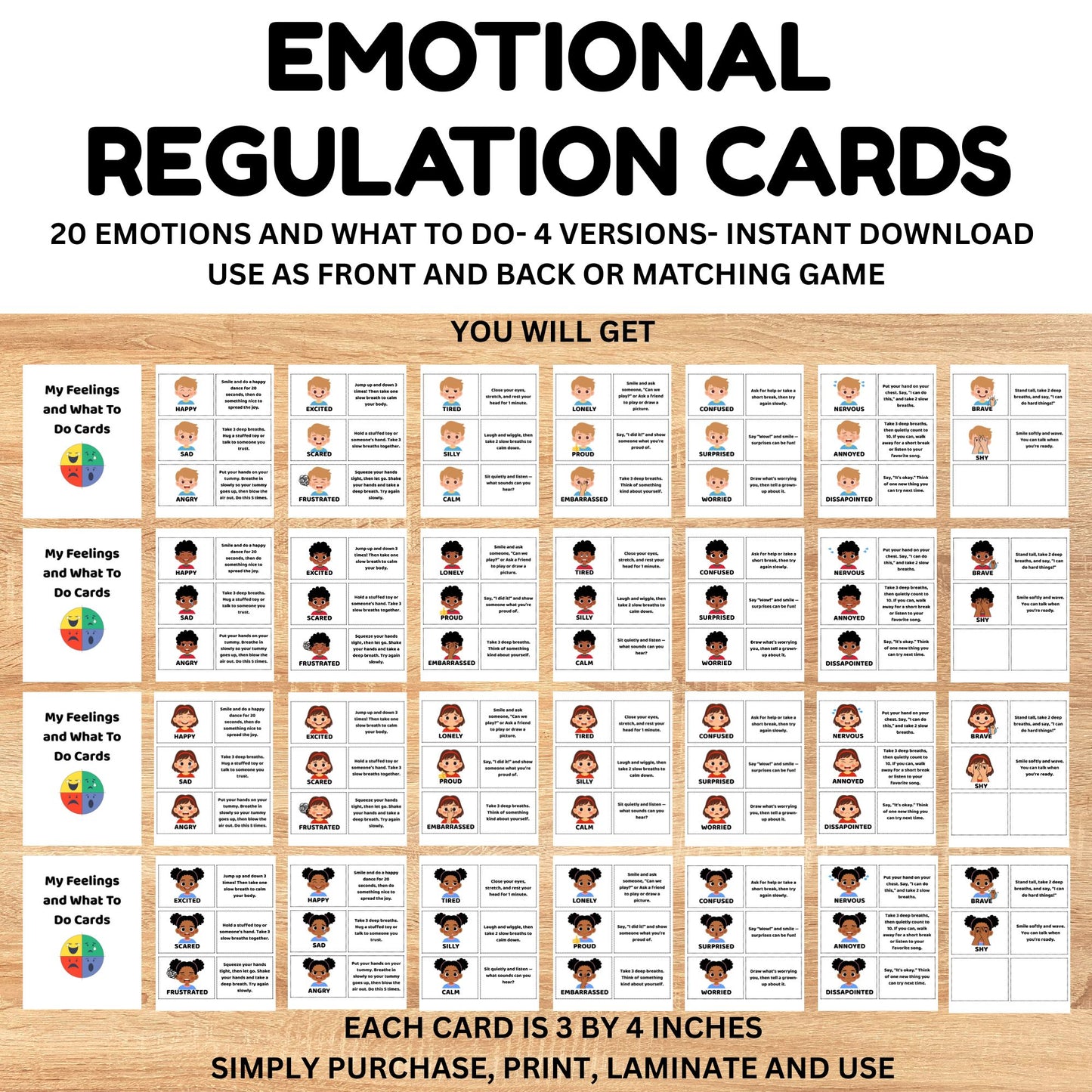 Printable Emotional Regulation Cards for Kids | Feelings & Coping Strategies | Calm Corner & Counseling Tool