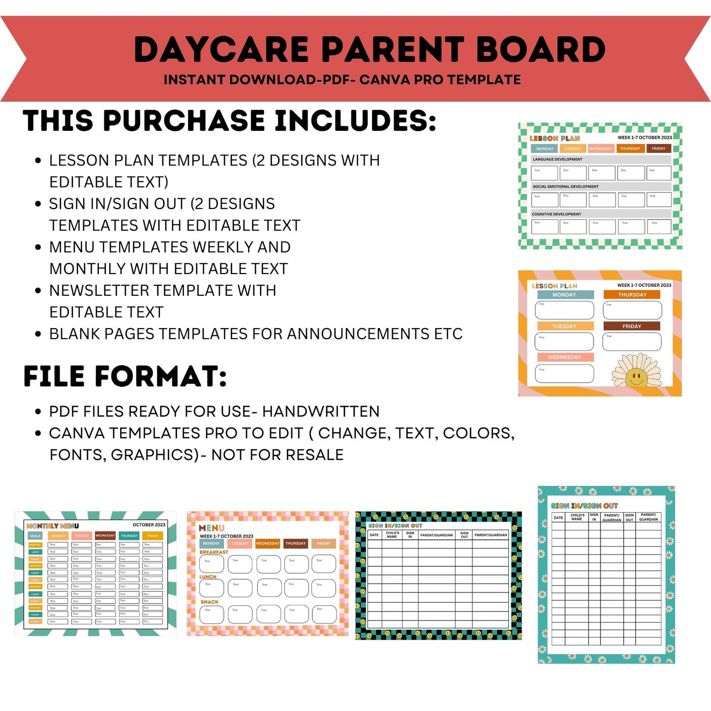 Daycare Parent Bulletin Board Template | Editable Canva Childcare Info Board | Daycare Management & Organization Forms