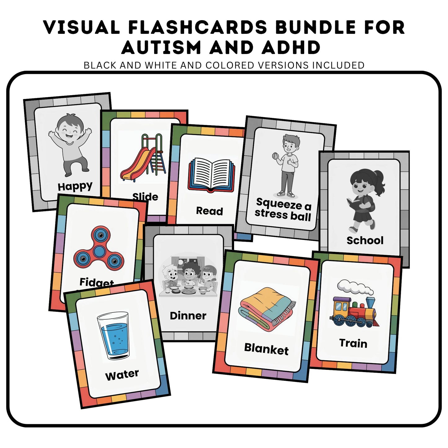 Autism & ADHD Visual Flashcards Bundle – Emotions, Routines and Communication (76 Cards)
