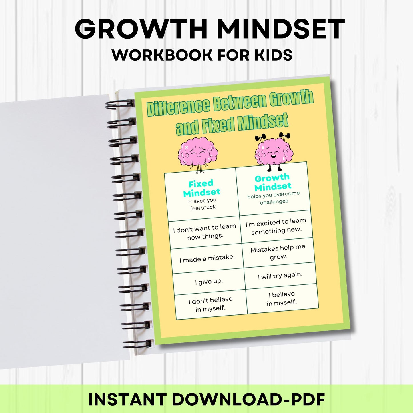 Grow Your Mind Worksheets for Kids – Social Emotional Learning Activities, Therapy Resources, Self-Love & Positive Thinking Challenge