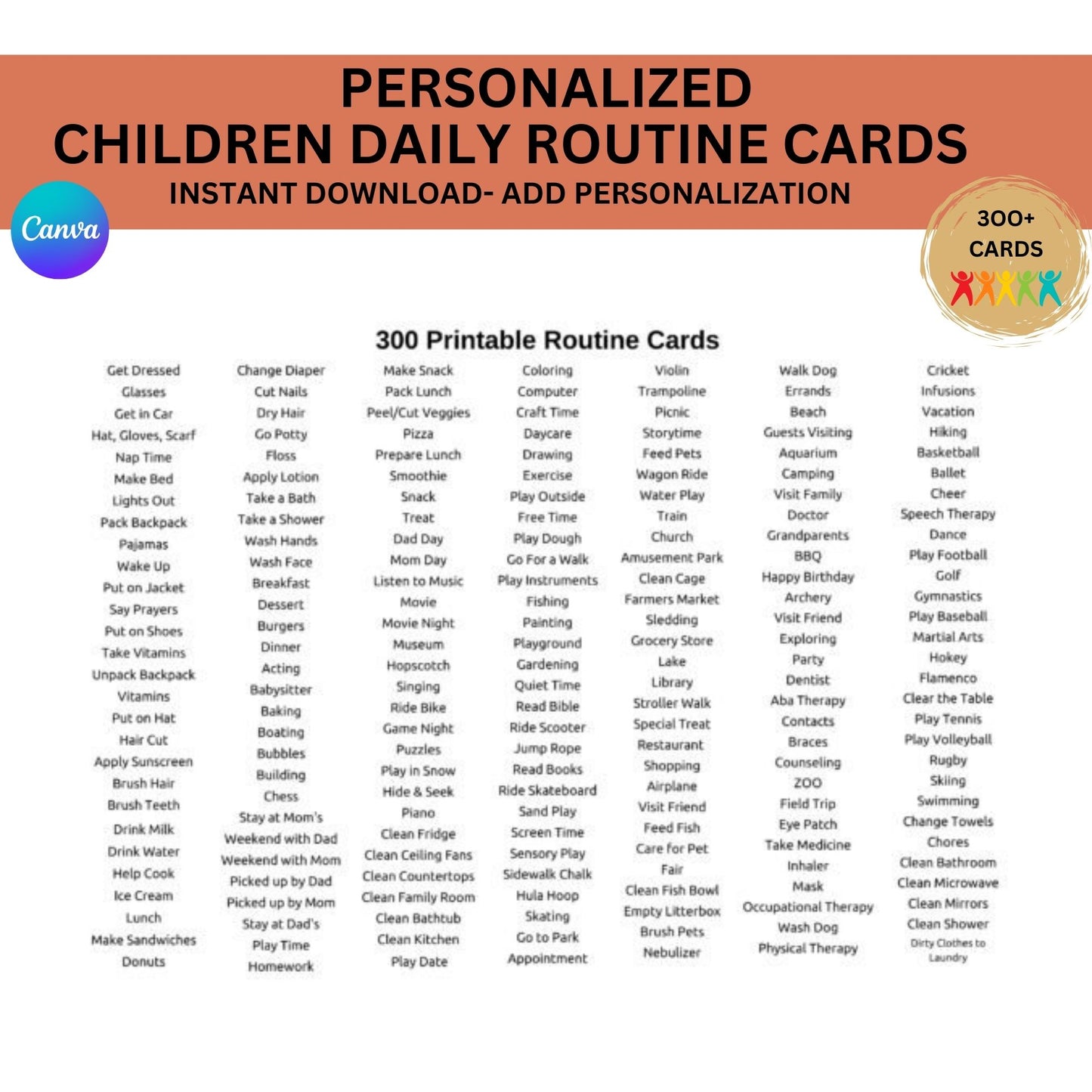 300+ Daily Routine Cards for Autism & ADHD | Visual Schedule Chart ABA Therapy Printable Canva Template