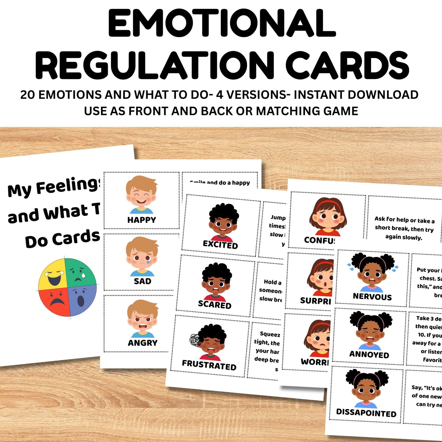 Printable Emotional Regulation Cards for Kids | Feelings & Coping Strategies | Calm Corner & Counseling Tool