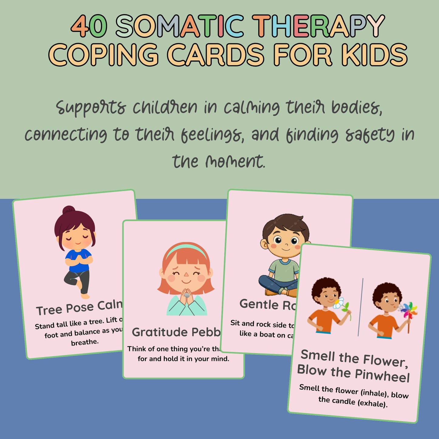 40 Somatic Therapy Coping Skills Cards for Kids | Nervous System Regulation, Polyvagal Grounding Activities, Emotional Regulation Tools