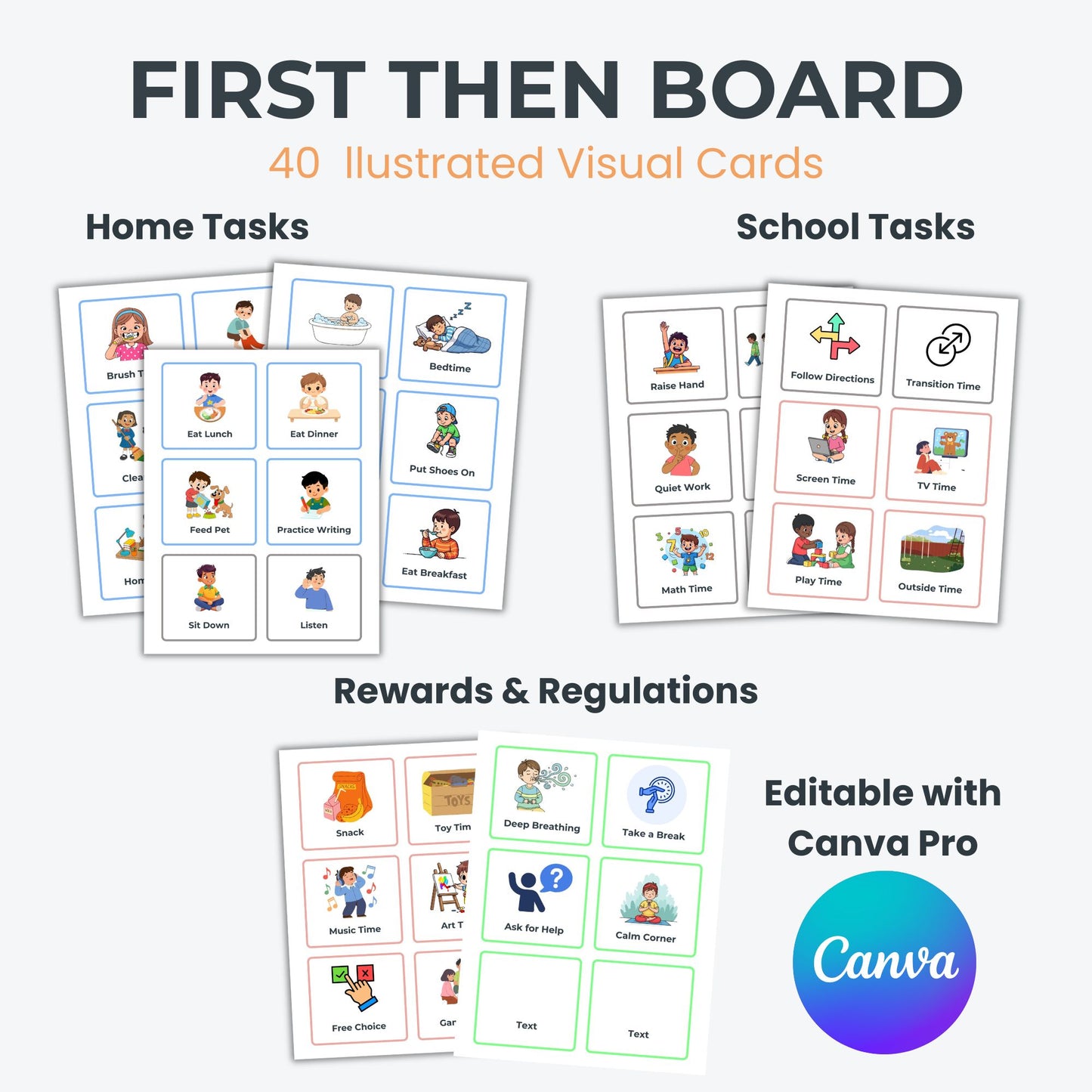Autism and ADHD First Then Board Printable | 40 Visual Task and Reward Cards | Transition Support Tool
