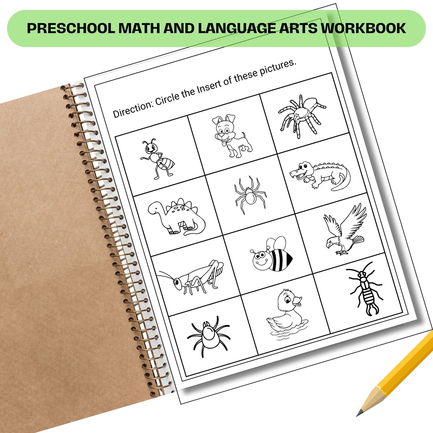 Printable Preschool Workbook | Insect Theme Toddler Activities | Homeschool Worksheets for Math and English