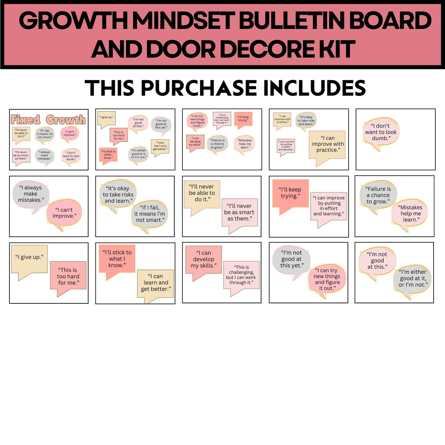 Growth Mindset Bulletin Board Kit – Modern Classroom Decor for Positive Thinking Change your Mindset Bulletin Board Growth Mindset Pastel Classroom Social Emotional Decor Back to School Decor School Counselor Template