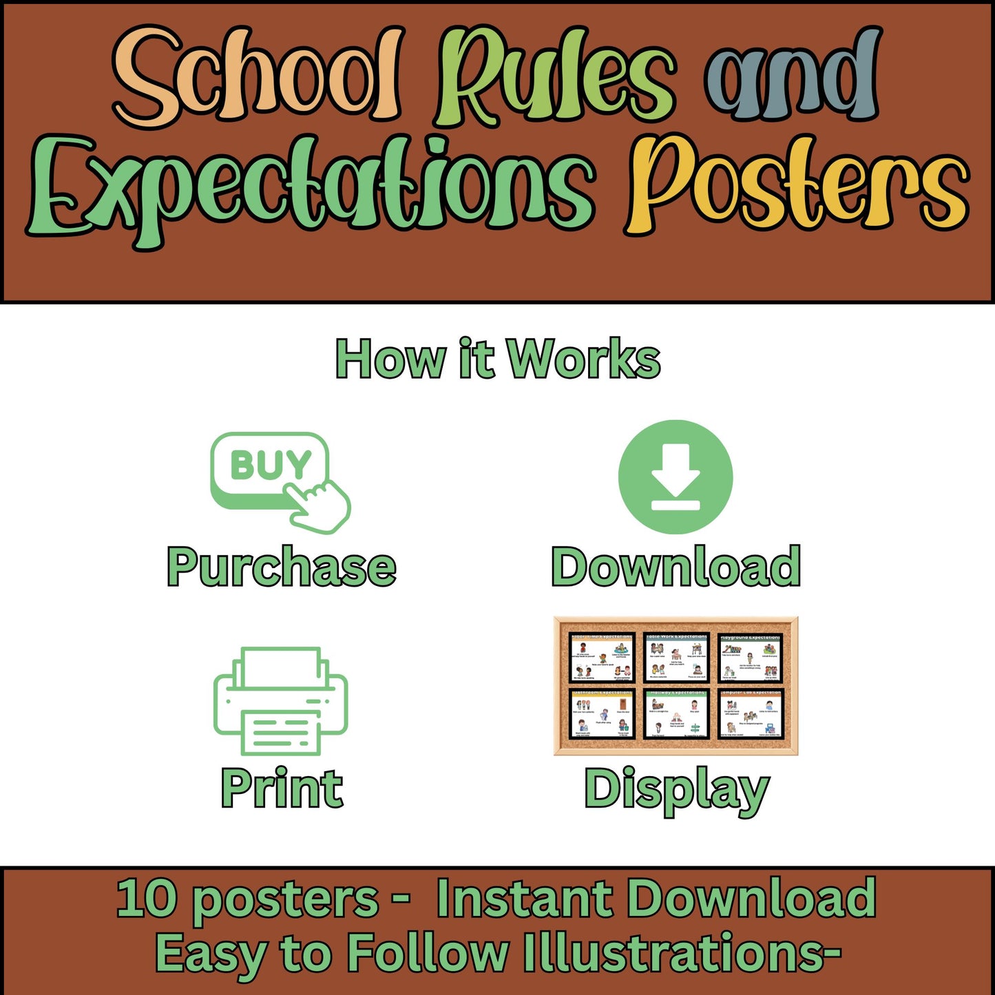 Boho School Expectations Posters for Classroom | Classroom Behavior Rules Visuals | Calm Corner & PBIS Expectations Printable Decor Set