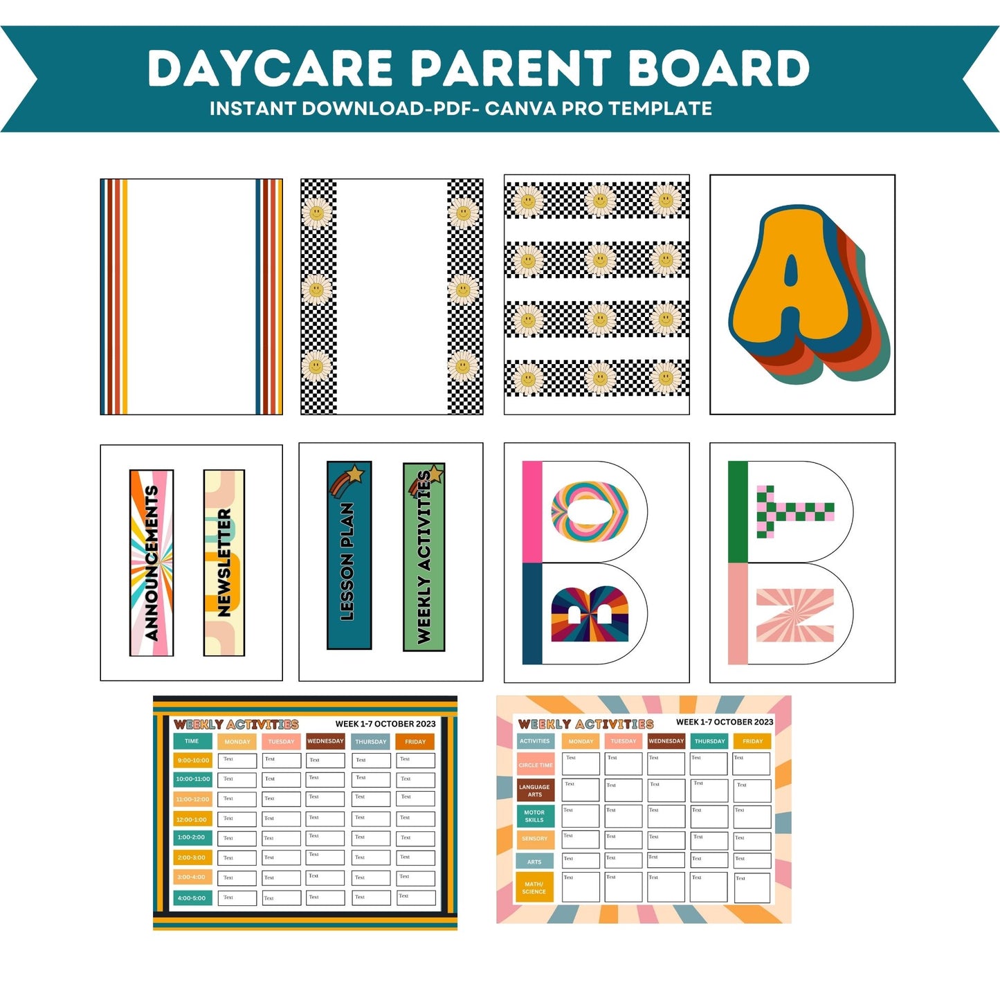 Daycare Parent Bulletin Board Template | Editable Canva Childcare Info Board | Daycare Management & Organization Forms