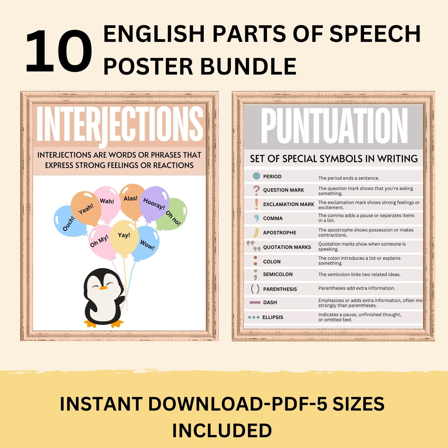 English Classroom Poster Bundle Bulletin Board Parts of Speech Pastel Boho Classroom Decor Modern English Classroom Posters Elementary