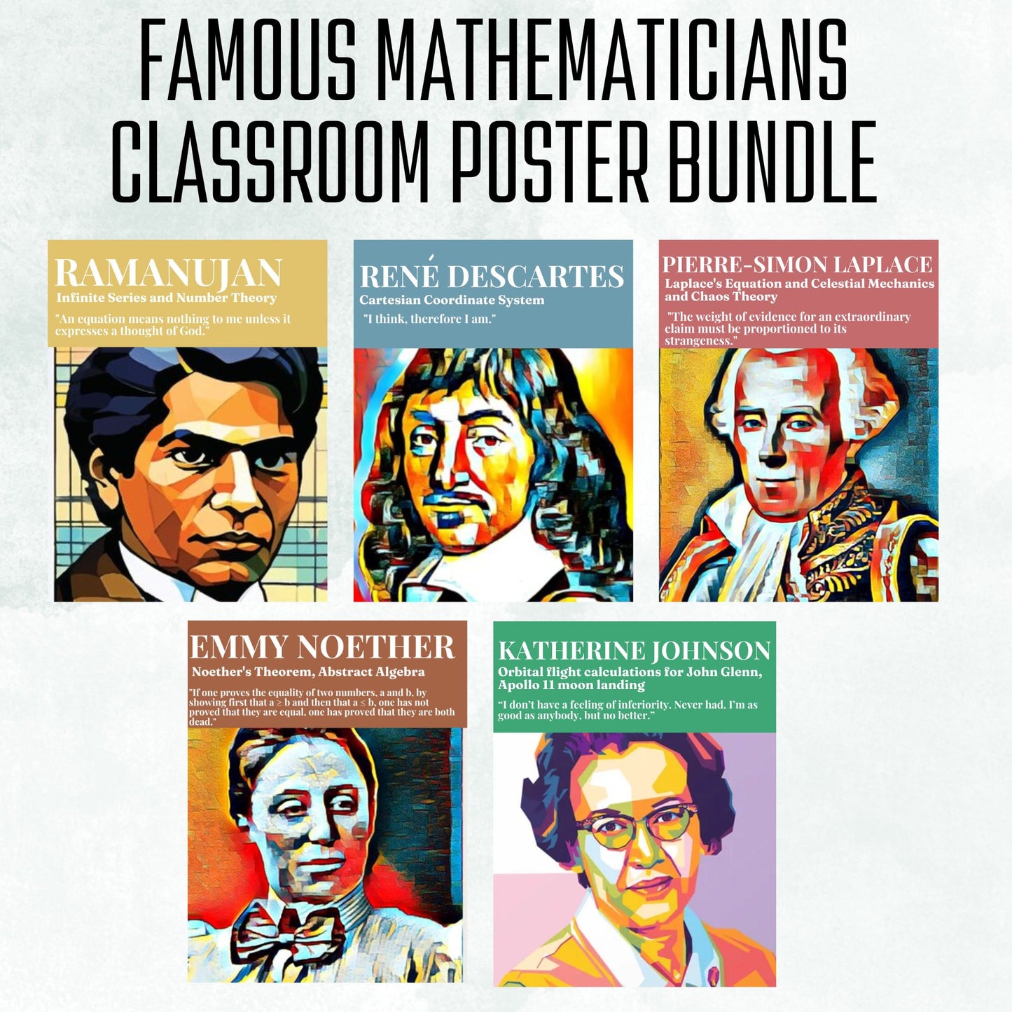 Famous Mathematicians Posters Set  of 15 Inspiring Classroom Decor Math Bulletin Board Mathematics Posters Mathematicians Quotes Bundle Geometry Physics Calculus Posters Maths Teacher Wall Art Newton Euclid