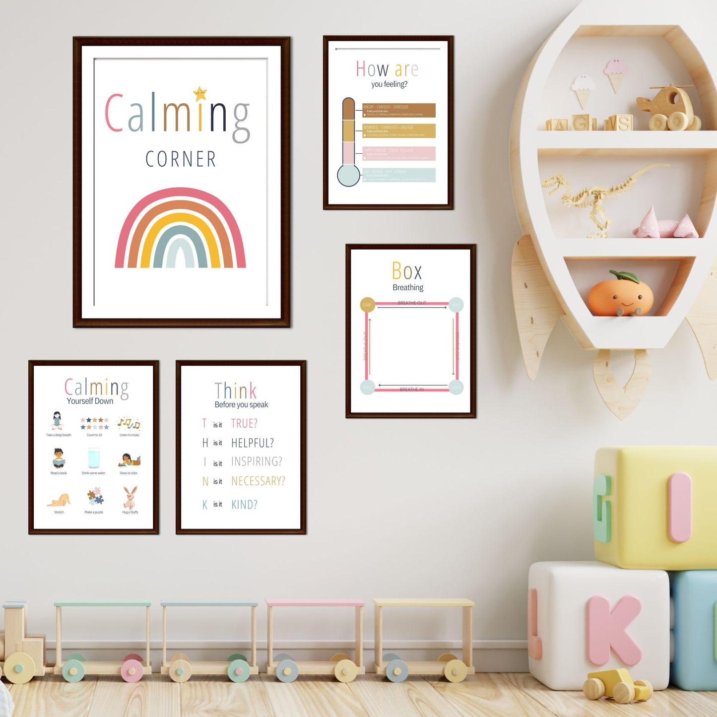 Set of 12 Soft Boho Calming Corner Posters Coping Techniques Wall Art for Kids Calm Down Skills Classroom Management Mental Health Prints