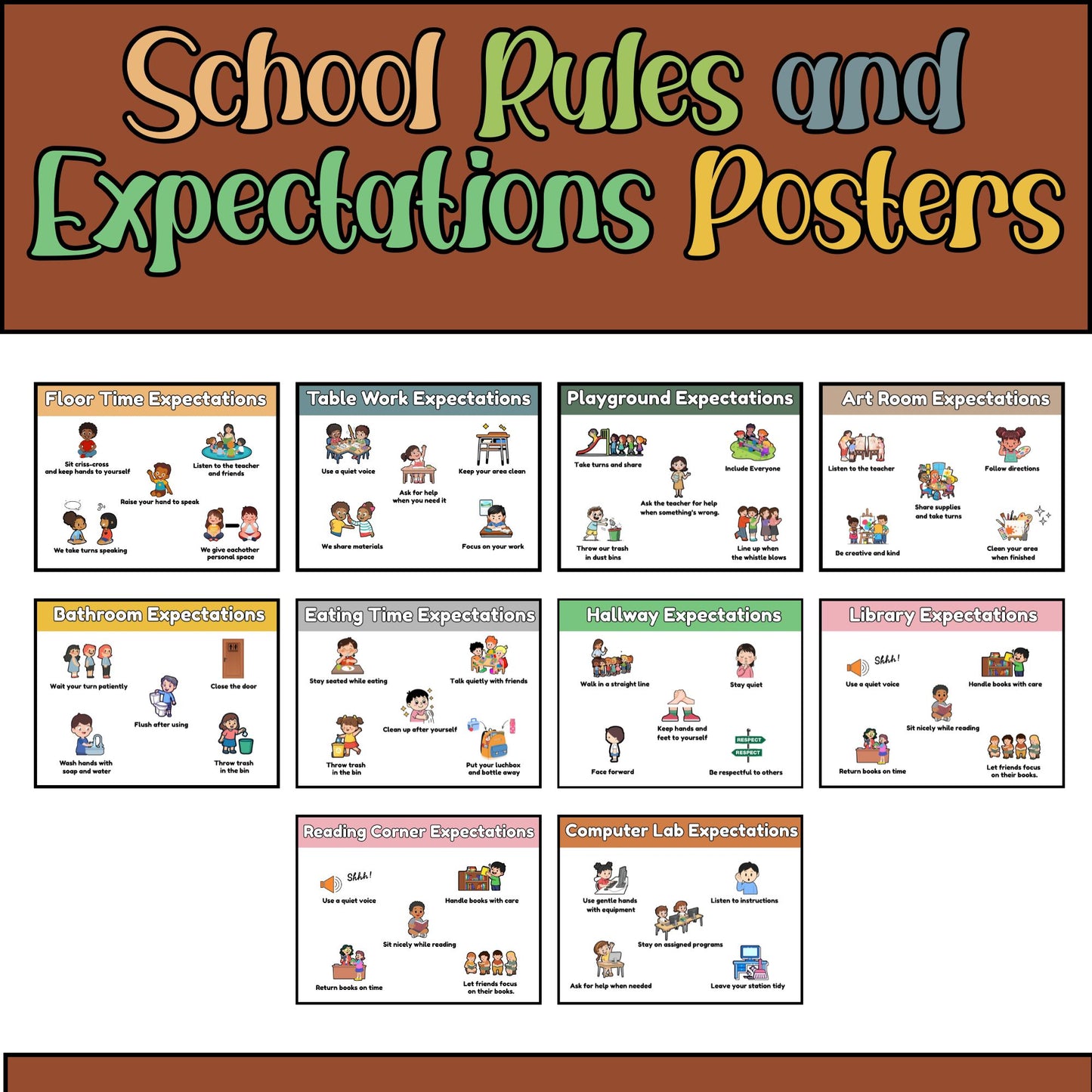 Boho School Expectations Posters for Classroom | Classroom Behavior Rules Visuals | Calm Corner & PBIS Expectations Printable Decor Set