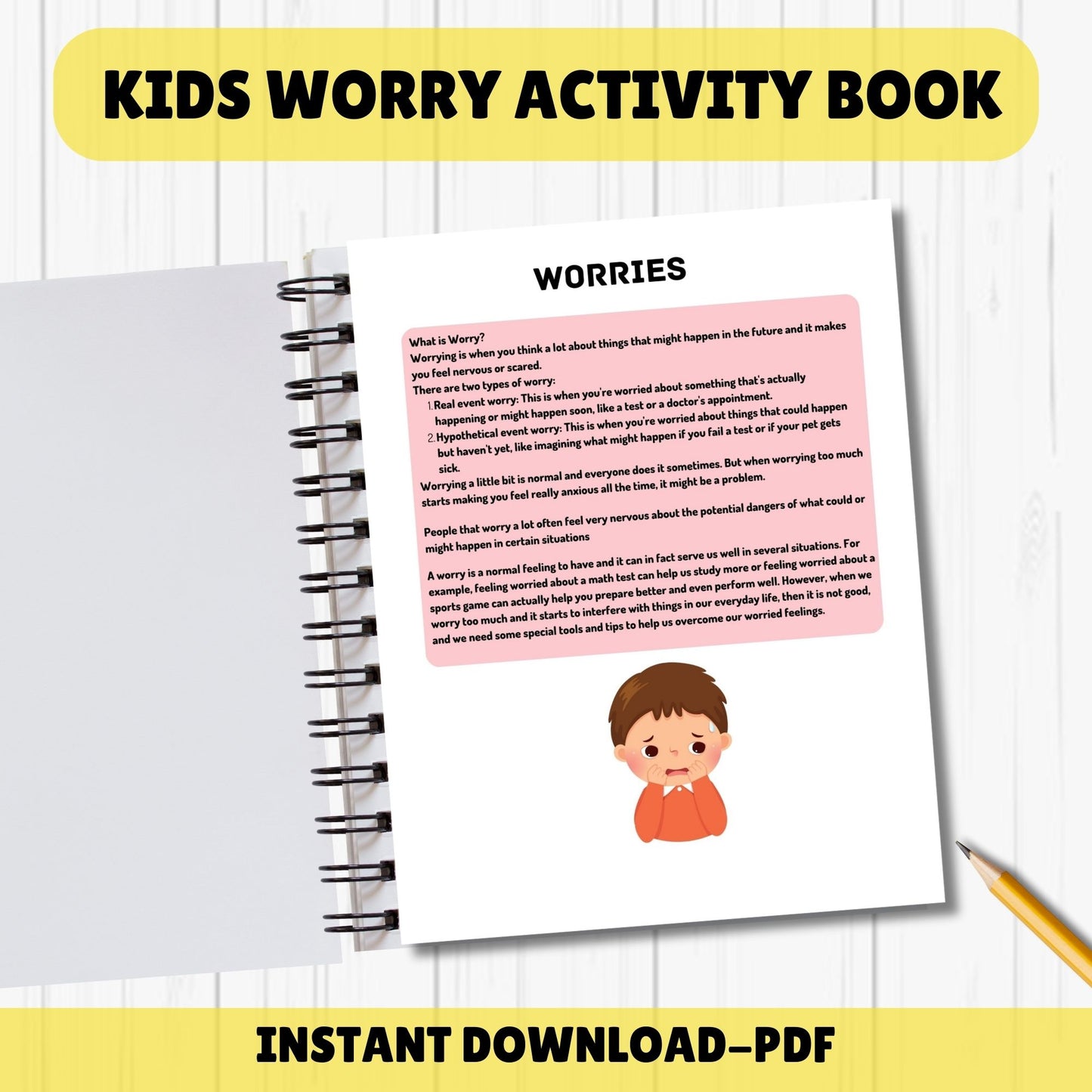 Worry anxiety workbook for kids CBT worksheets therapy office decor school counselling resources counseling games coping skills for kids