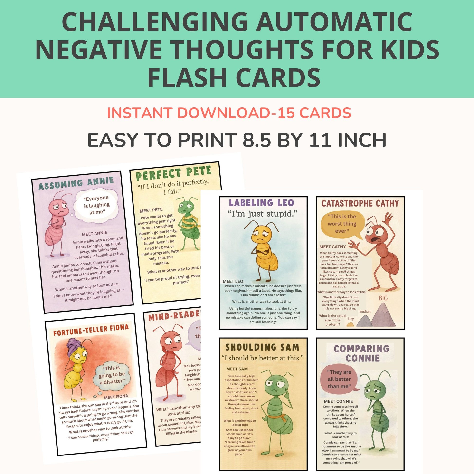 Automatic Negative Thoughts card with positive self talk replacement example