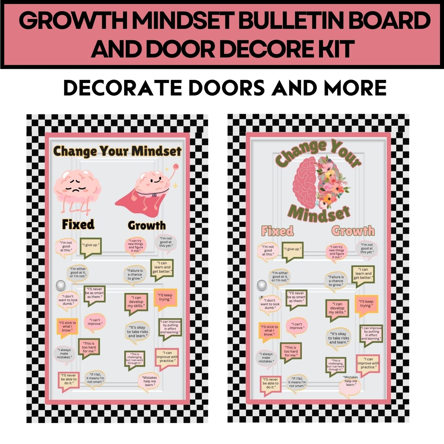 Growth Mindset Bulletin Board Kit – Modern Classroom Decor for Positive Thinking Change your Mindset Bulletin Board Growth Mindset Pastel Classroom Social Emotional Decor Back to School Decor School Counselor Template